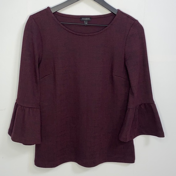 3/20🌟 Talbots bell sleeve blouse size XS maroon/black - Picture 2 of 8